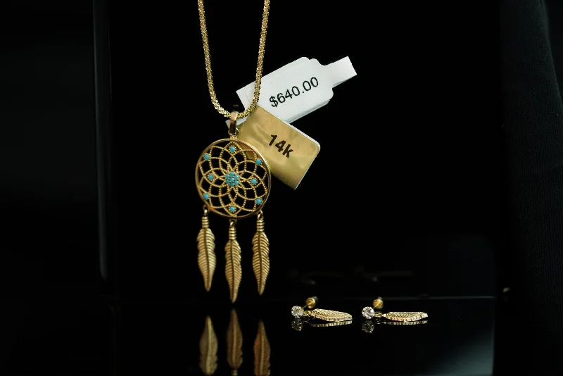 14k Dream Catcher Necklace and FREE Earring