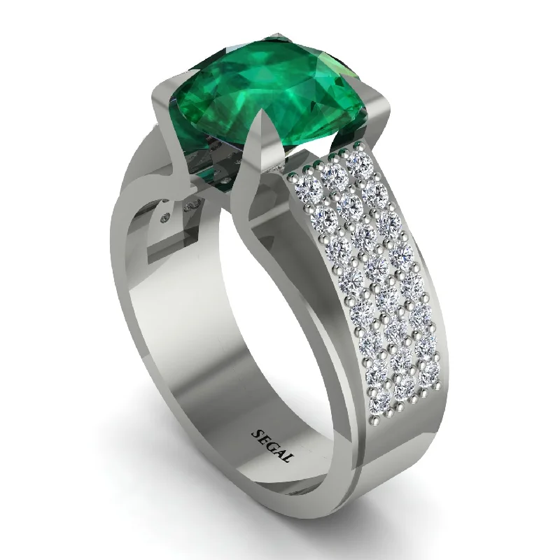 Round Cut Emerald 14K Gold Pave Engagement Ring - Saylor No. 6