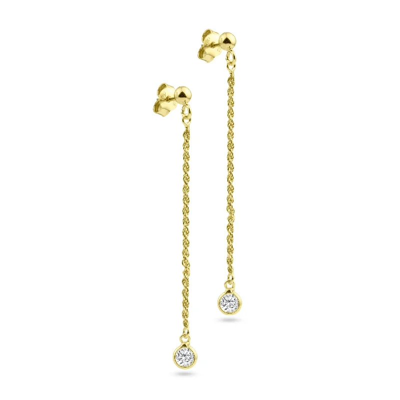 Gold Plated 925 Sterling Silver Dangling Rope Clear CZ Stud Earring - ITE00093-GP