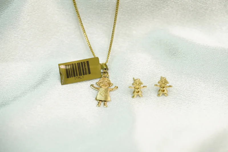 14k Little Girl Necklace & Earrings Set