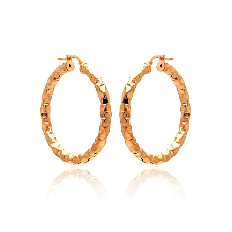 Clearance-Silver 925 Rose Gold Plated Oval Hoop Earrings - ITE00023RGP