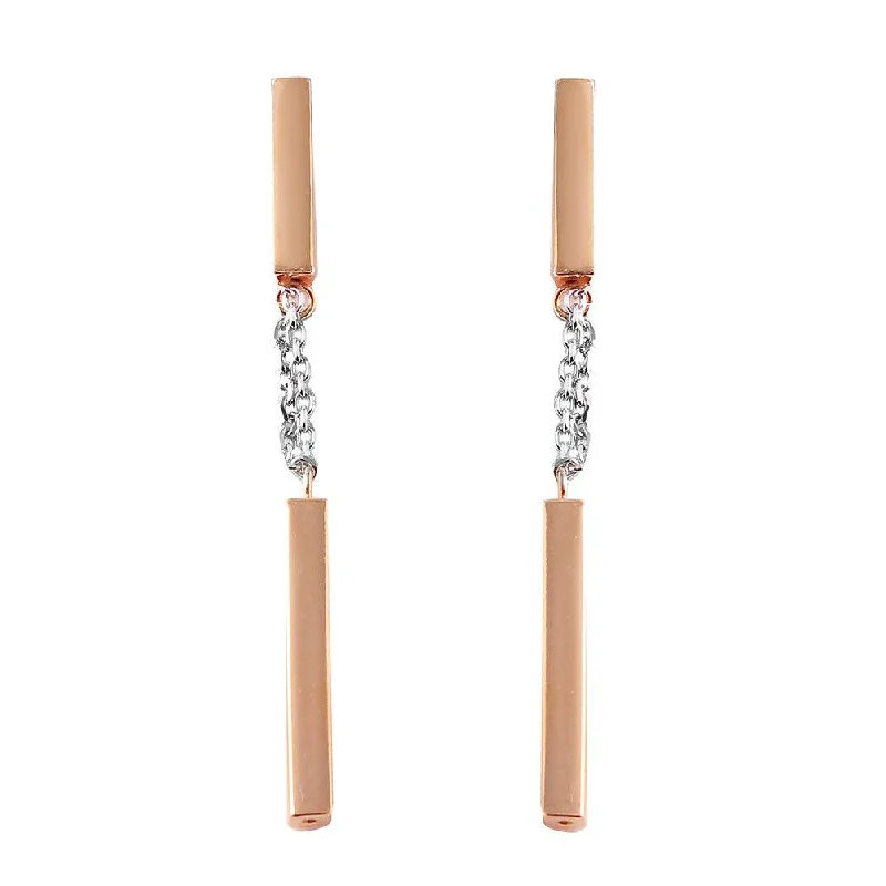 Silver 925 Rose Gold Plated Danging Bar Earrings - ITE00072RGP