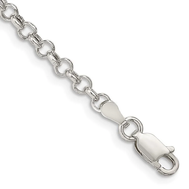 Sterling Silver 3mm Semi-solid Rolo Chain Bracelet