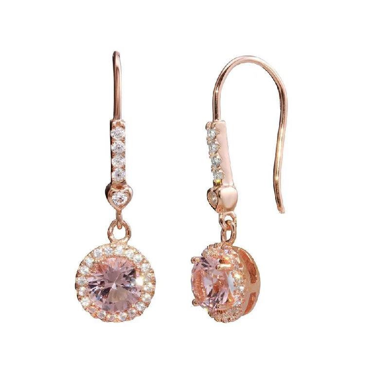 Rose Gold Plated 925 Sterling Silver Round CZ Dangling Earrings - STE01152RGP