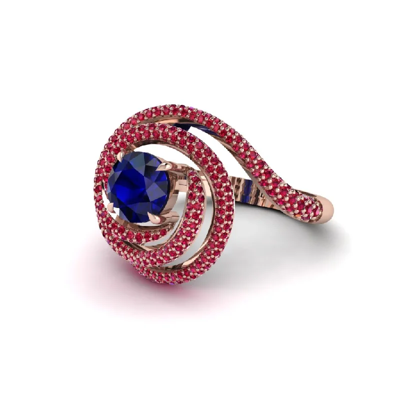 Sapphire Double Halo Swirling Engagement Ring - Serena No. 59