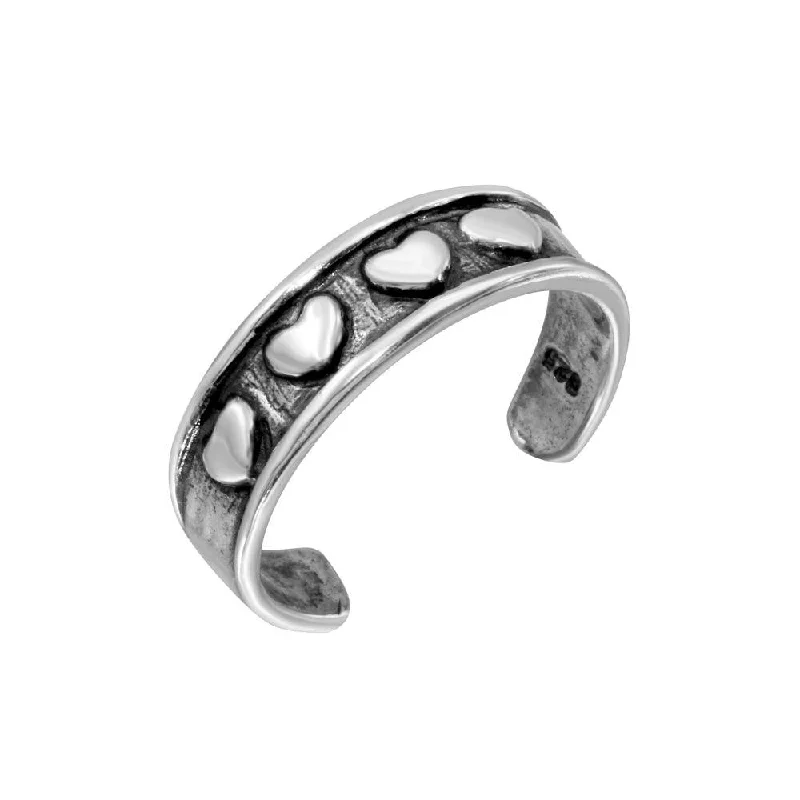 925 Sterling Silver 4 Heart Toe Ring - TR207-A