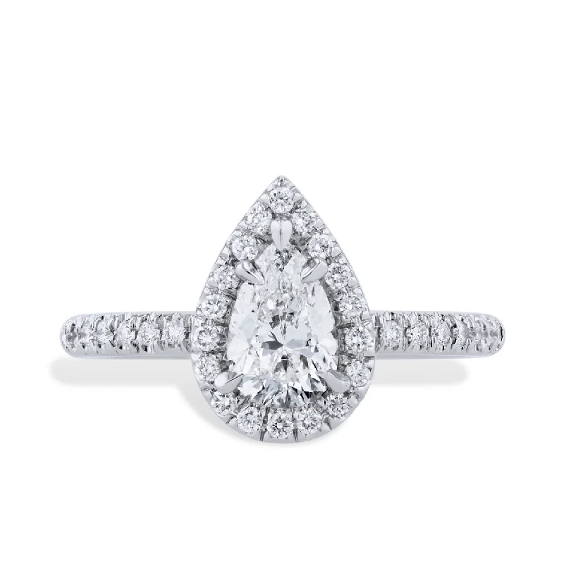 Platinum Pear Shaped Diamond and Pave Engagement Ring