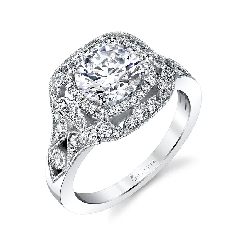 Sylvie Collection 14K White Gold Round Engagement Ring Setting