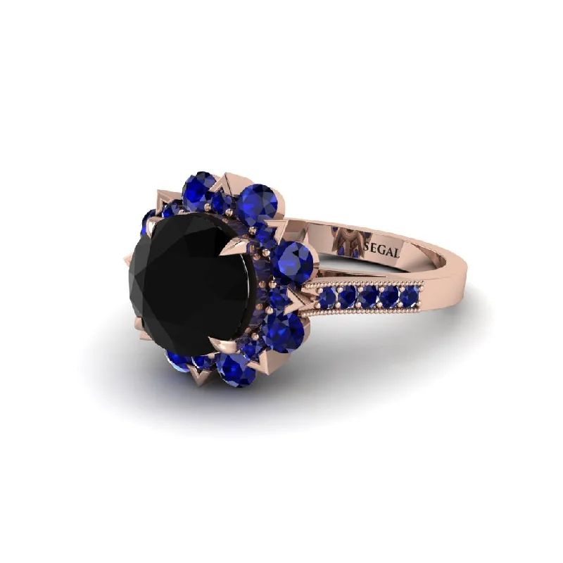 Black Diamond Halo Sunburst Engagement Ring - Winter No. 68