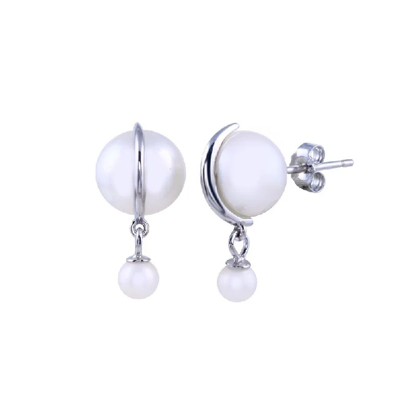 Rhodium Plated 925 Sterling Silver Dangling Fresh Water Pearl Earring - STE01305