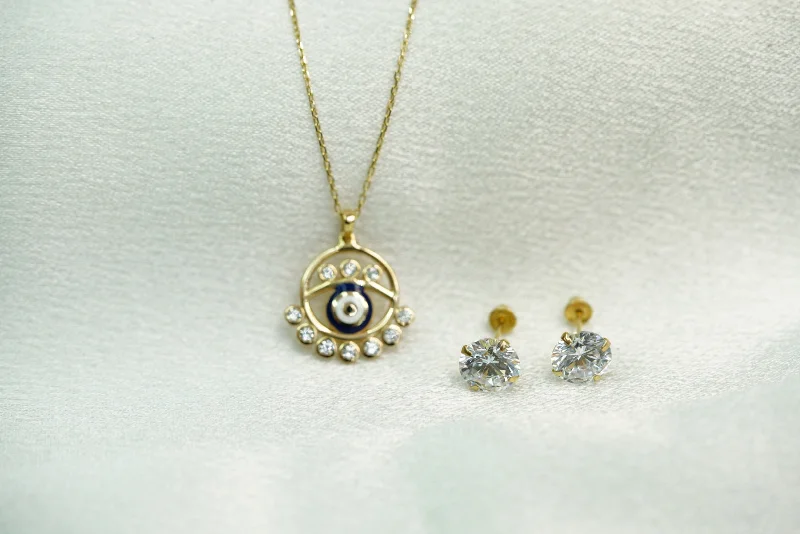 14k Eye Crystal Necklace and FREE Earring