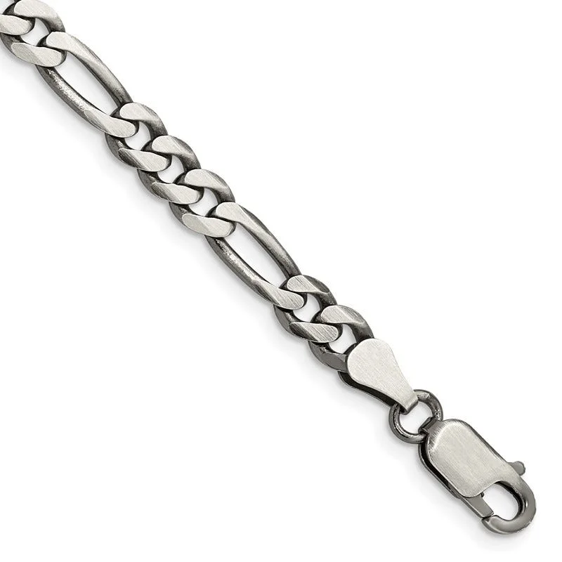 Sterling Silver Antiqued 5.5mm Figaro Chain Bracelet