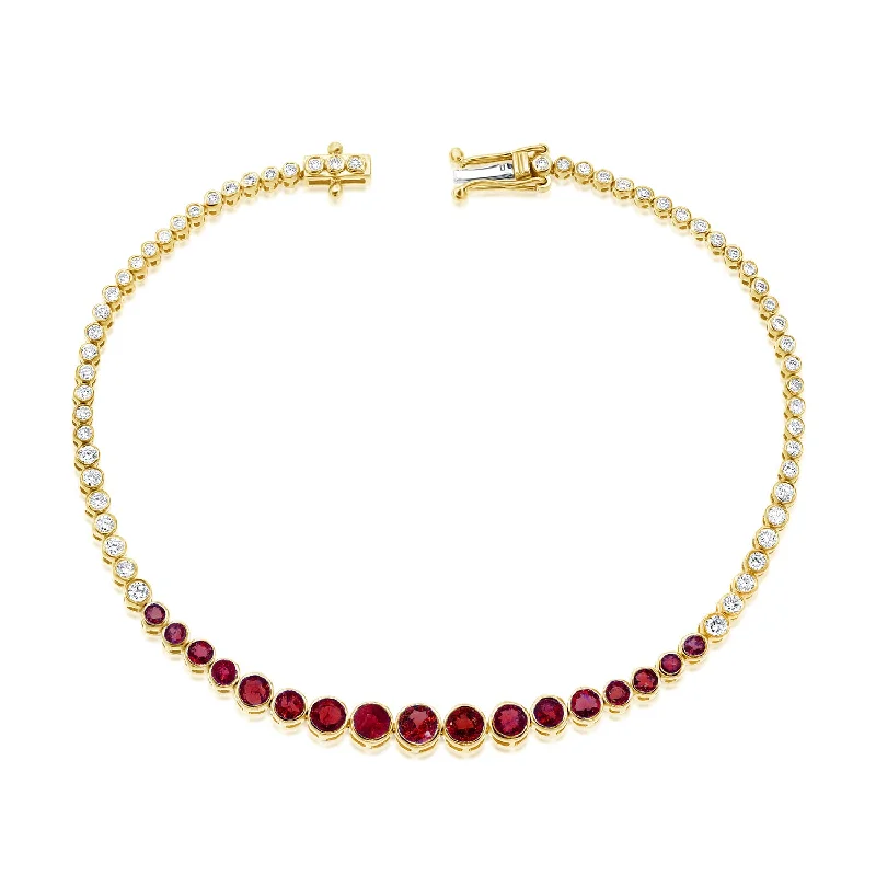 Radiant Ruby & Diamond Gradient Tennis Bracelet