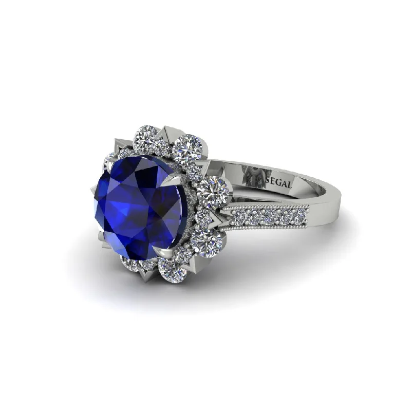 Sapphire Halo Sunburst Engagement Ring - Winter No. 15