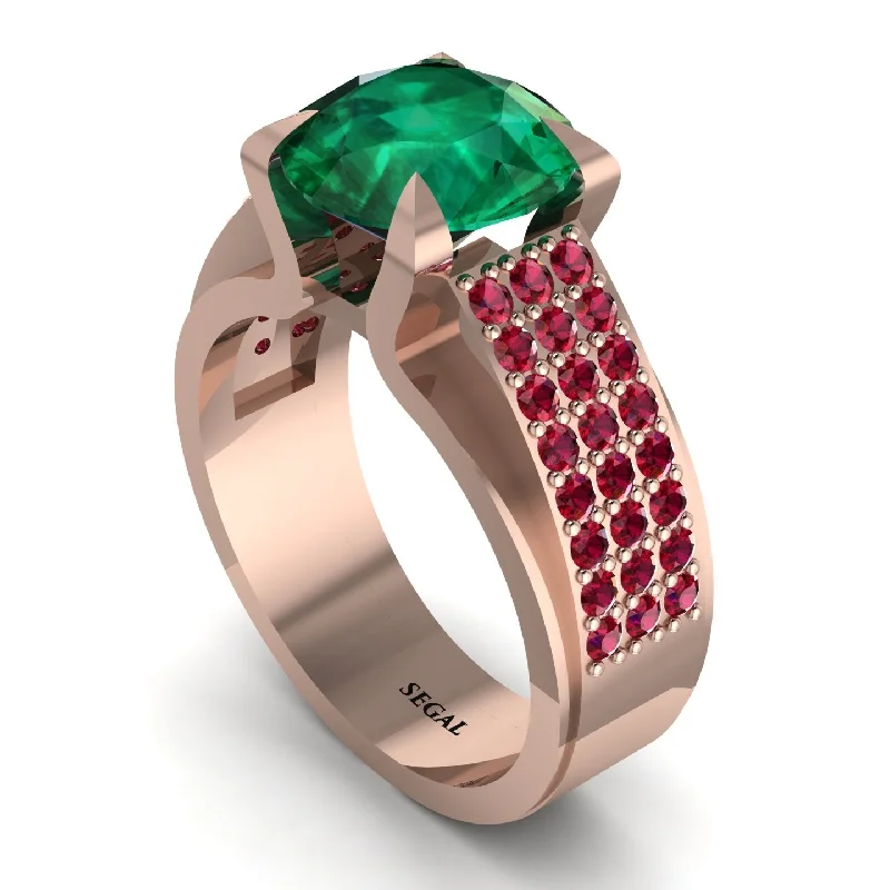 Round Cut Emerald 14K Gold Pave Engagement Ring - Saylor No. 50