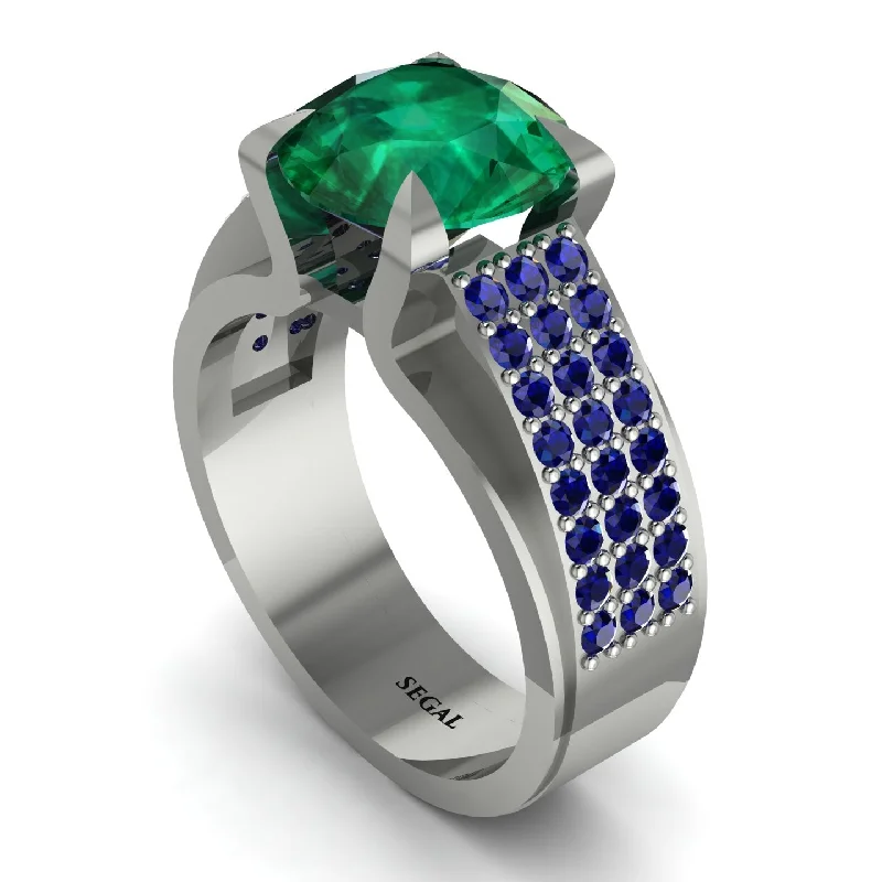 Round Cut Emerald 14K Gold Pave Engagement Ring - Saylor No. 66