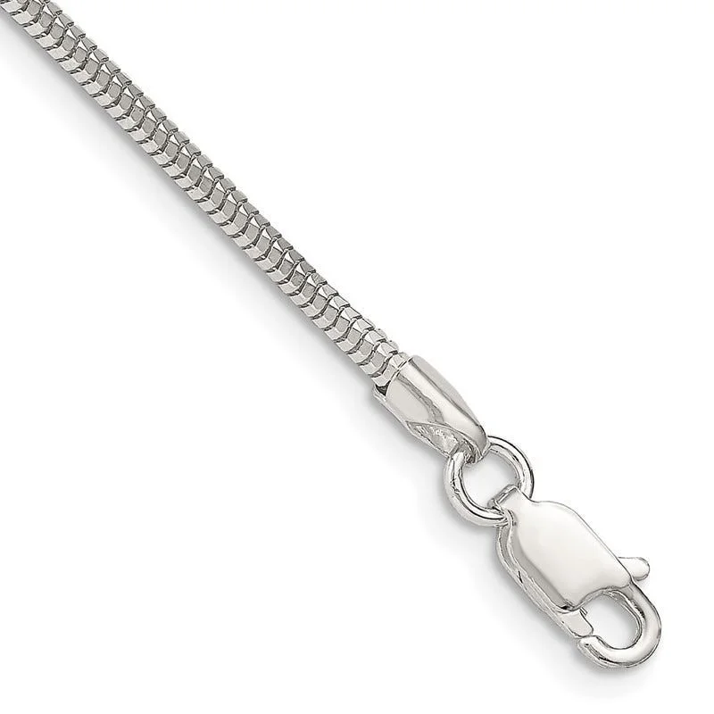 Sterling Silver 2mm Diamond-cut Snake Chain Bracelet