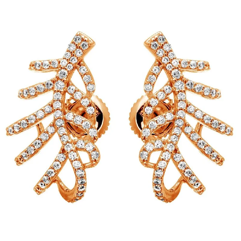 Rose Gold Plated 925 Sterling Silver Leaf Hugging CZ Earrings - GME00060RGP