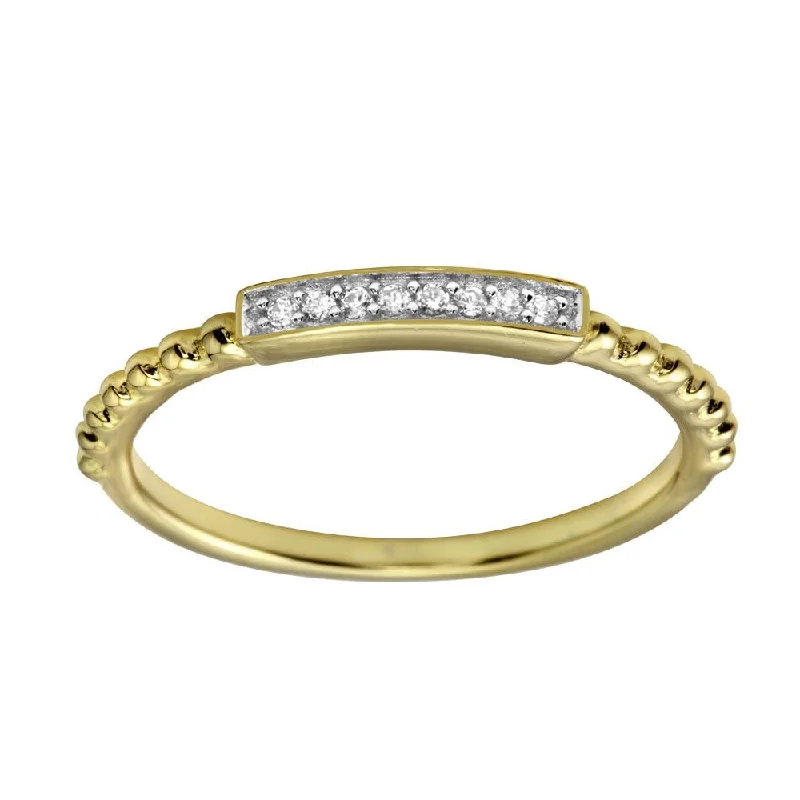 Gold Plated 925 Sterling Silver Bar Ring with CZ - BGR01182