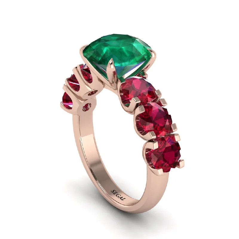 Round Cut Emerald Cathedral Engagement Ring - Tatum No. 50