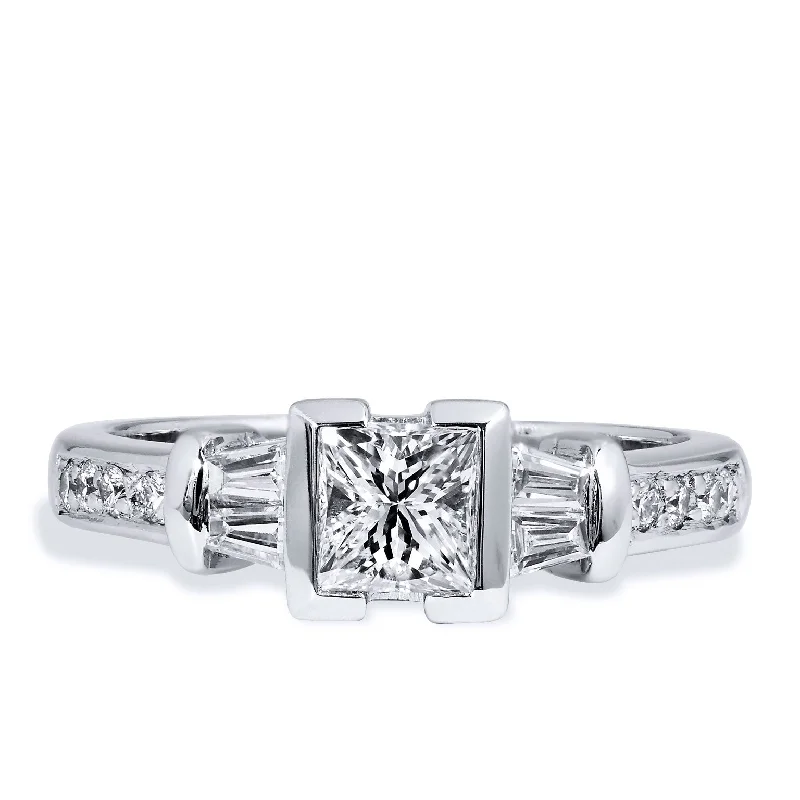 Semi-Bezel Princess Cut Diamond platinum Engagement Ring