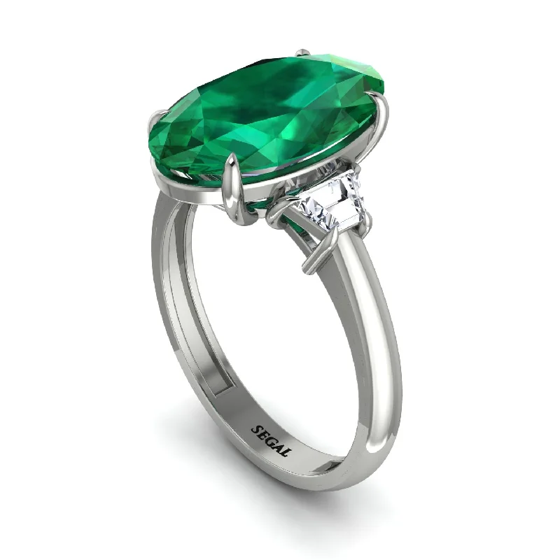 Oval-Cut Emerald Three Stone Engagement Ring - Amari No. 6