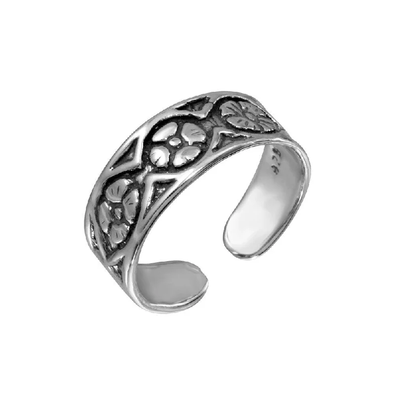 925 Sterling Silver Flower Link Toe Ring - TR163-A