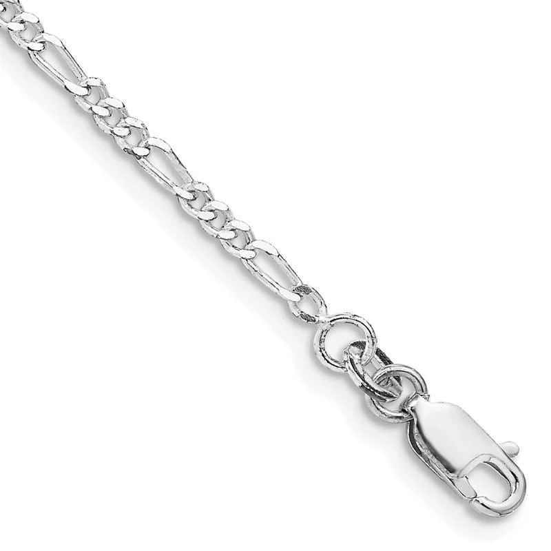 Sterling Silver Rhodium-plated 2.25mm Figaro Chain Bracelet