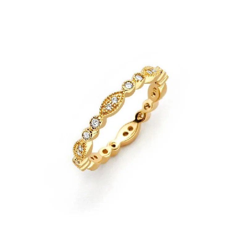 Silver 925 Gold Plated Clear Round and Marquise CZ Stackable Eternity Ring - BGR00537GP