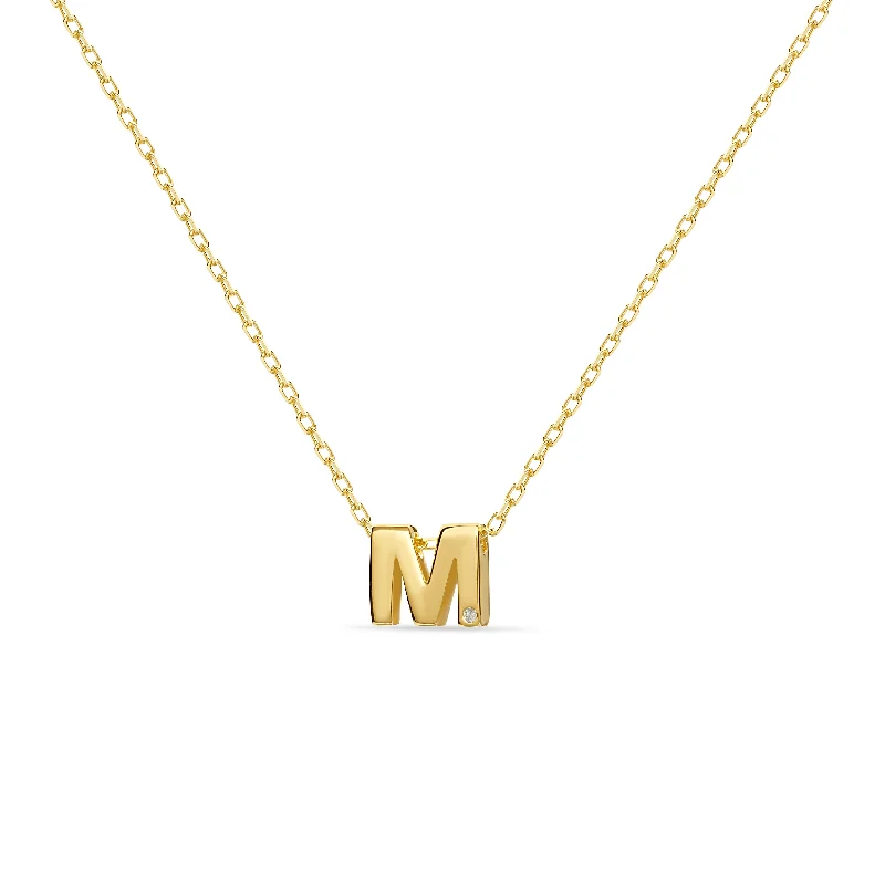 Diamond Letter Necklace "M" - 18 karat gold vermeil on sterling silver, diamond 0.01 carat