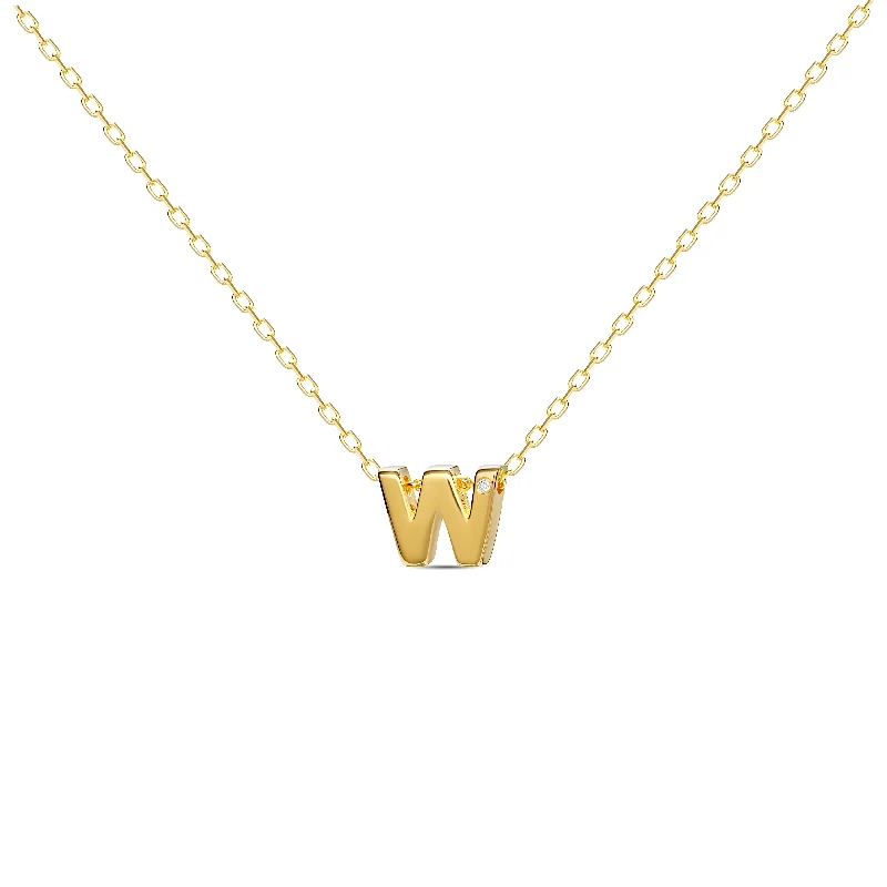 Diamond Letter Necklace "W" - 18 karat gold vermeil on sterling silver, diamond 0.01 carat