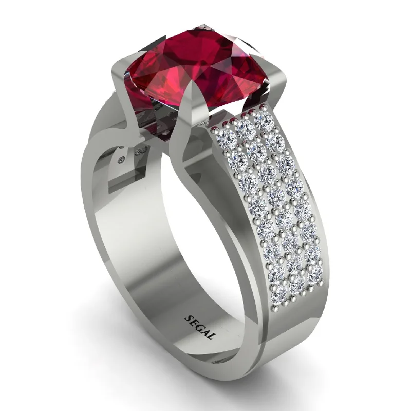 Round Cut Ruby 14K Gold Pave Engagement Ring - Saylor No. 12