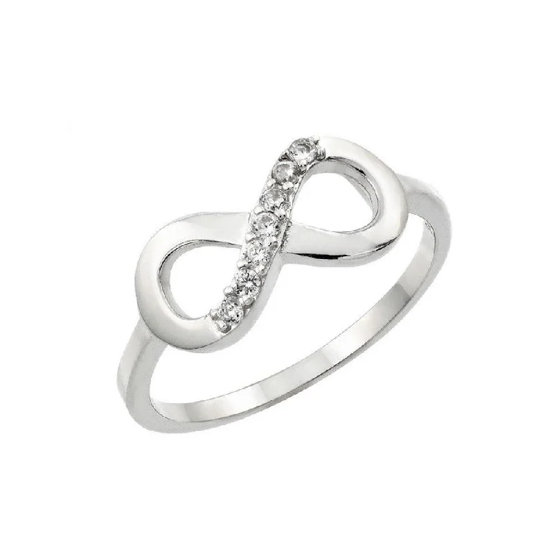 Silver 925 Rhodium Plated Infinity Eight Round Clear CZ Ring - STR01000