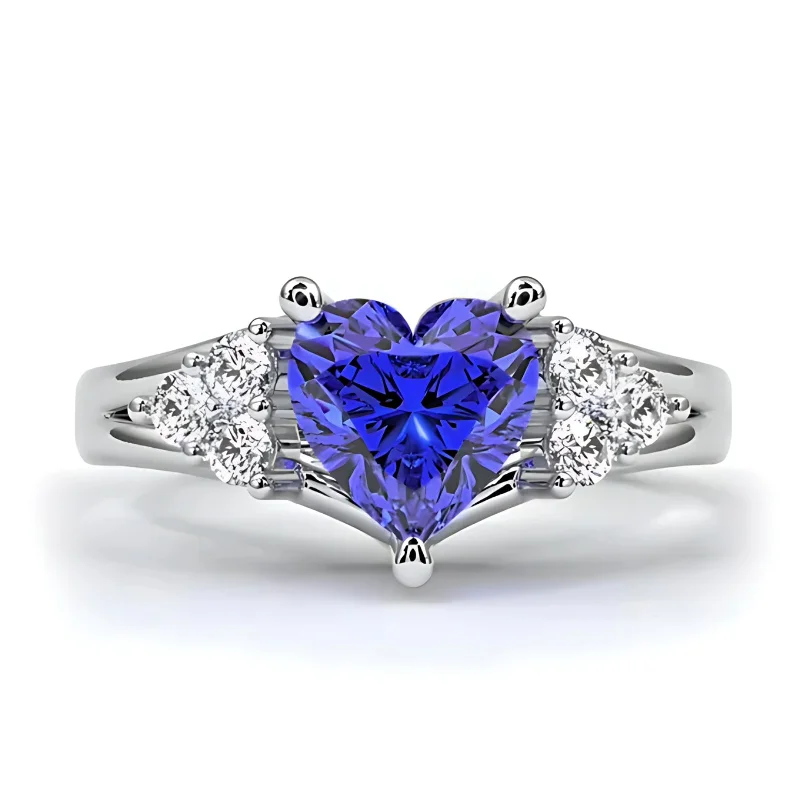 Crystal Love Sapphire AD Heart Adjustable Engagement Ring