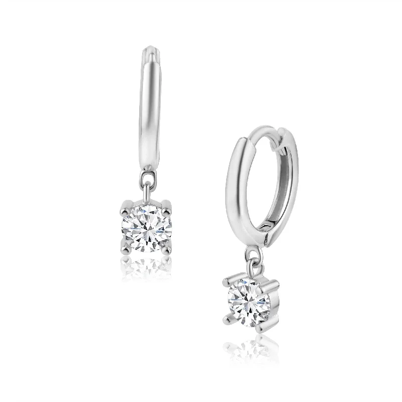 925 Sterling Silver 12.5mm Dangling Clear CZ Hoop Earring - SRE00001