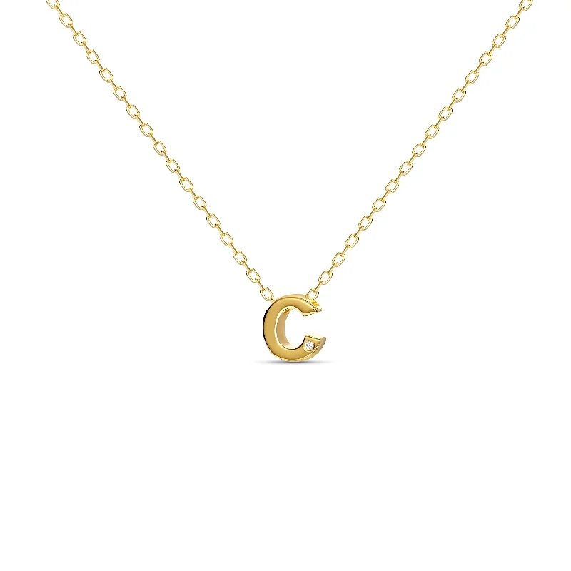 Diamond Letter Necklace "C" - 18 karat gold vermeil on sterling silver, diamond 0.01 carat