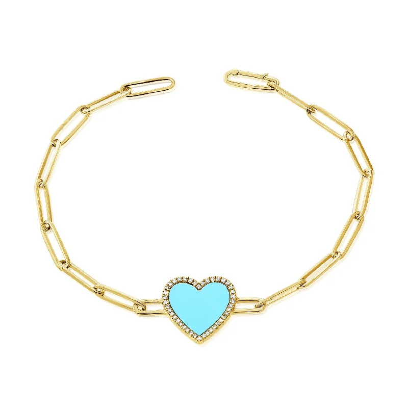 Turquoise & Diamond Heart Bracelet made in 14K Gold