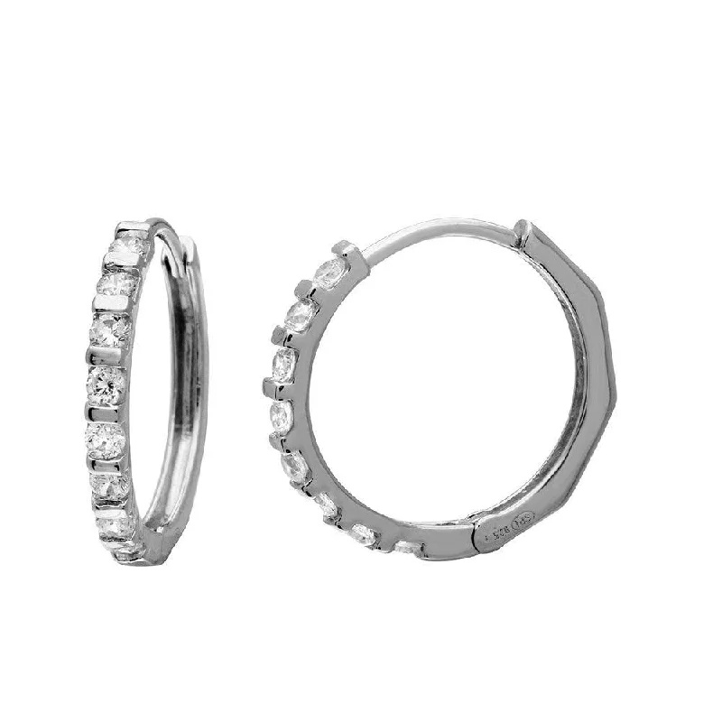 Silver 925 Rhodium Plated huggie hoop Earrings with CZ - GME00063