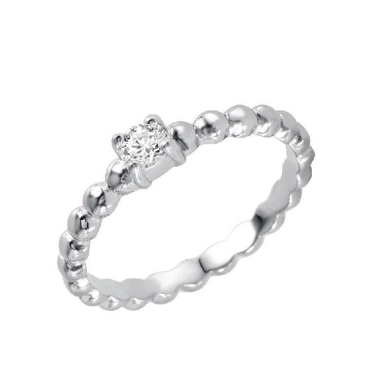 Silver 925 Rhodium Plated Clear CZ Bead Ring - BGR00938