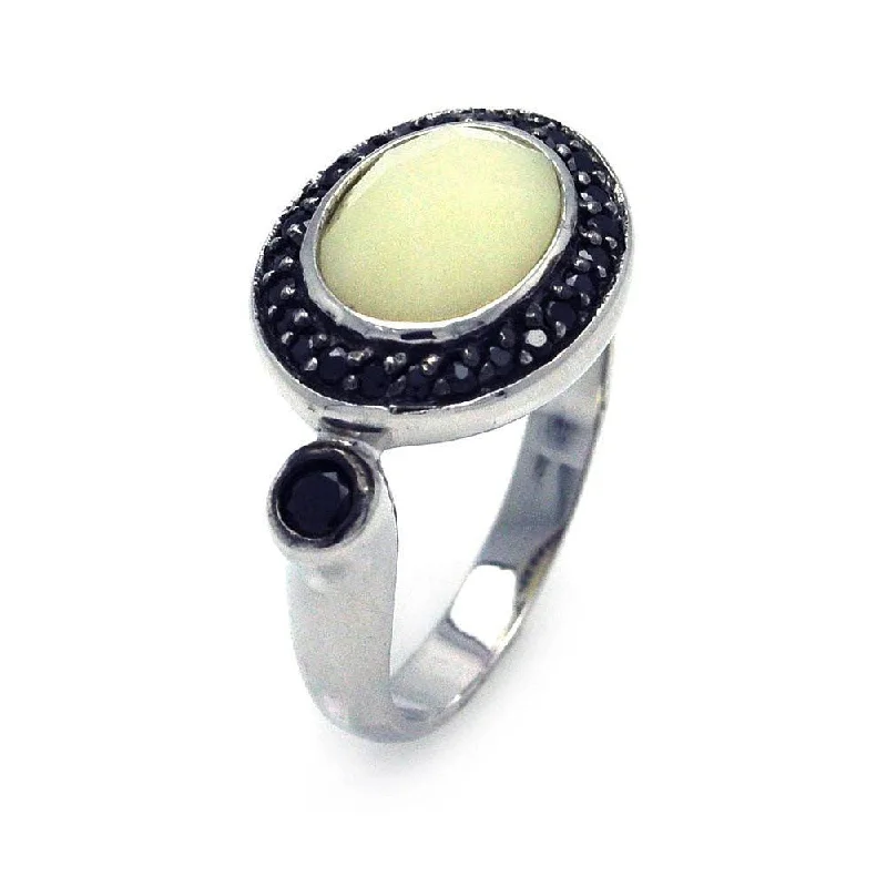 Clearance-Silver 925 Rhodium and Black Rhodium Plated Pearl Center Black Cluster CZ Ring - STR00671