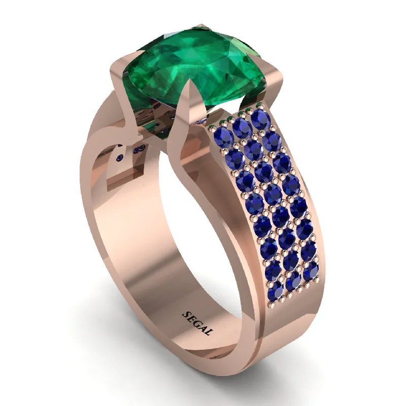 Round Cut Emerald 14K Gold Pave Engagement Ring - Saylor No. 65