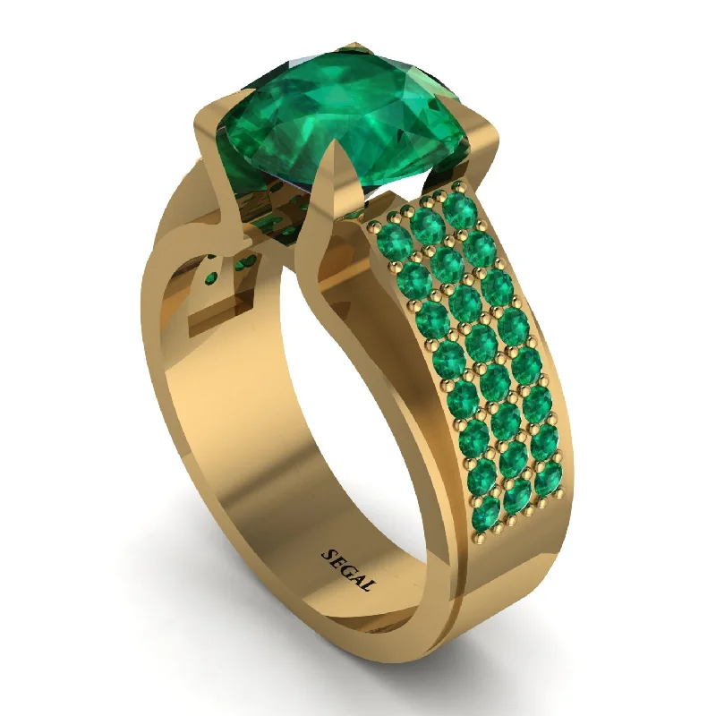 Round Cut Emerald 14K Gold Pave Engagement Ring - Saylor No. 19