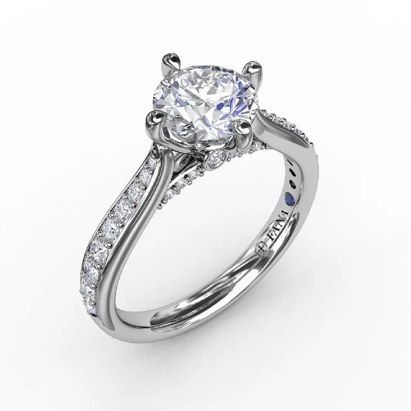 Contemporary Diamond Solitaire Engagement Ring With Tapered Diamond Band