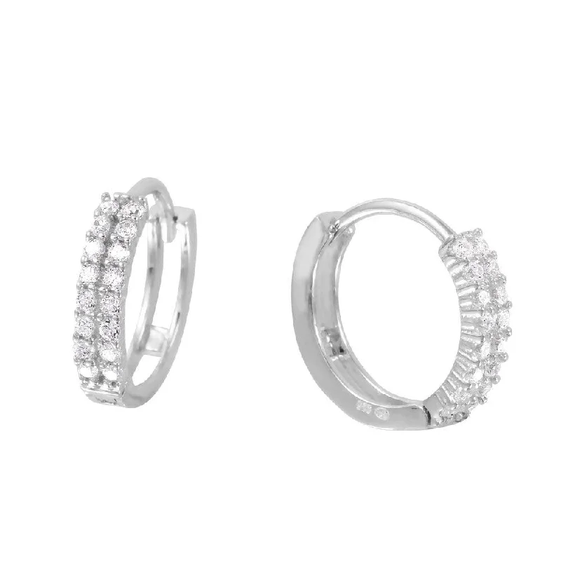 Silver 925 Rhodium Plated Hinged CZ huggie hoop Earrings - GME00025