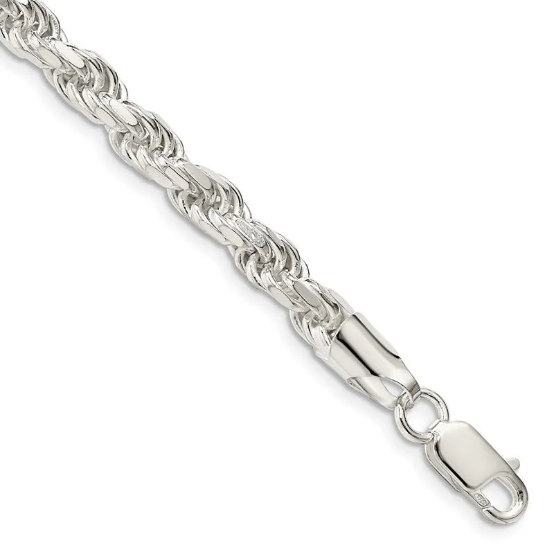 Sterling Silver 5.75mm Diamond-cut Rope Chain Bracelet