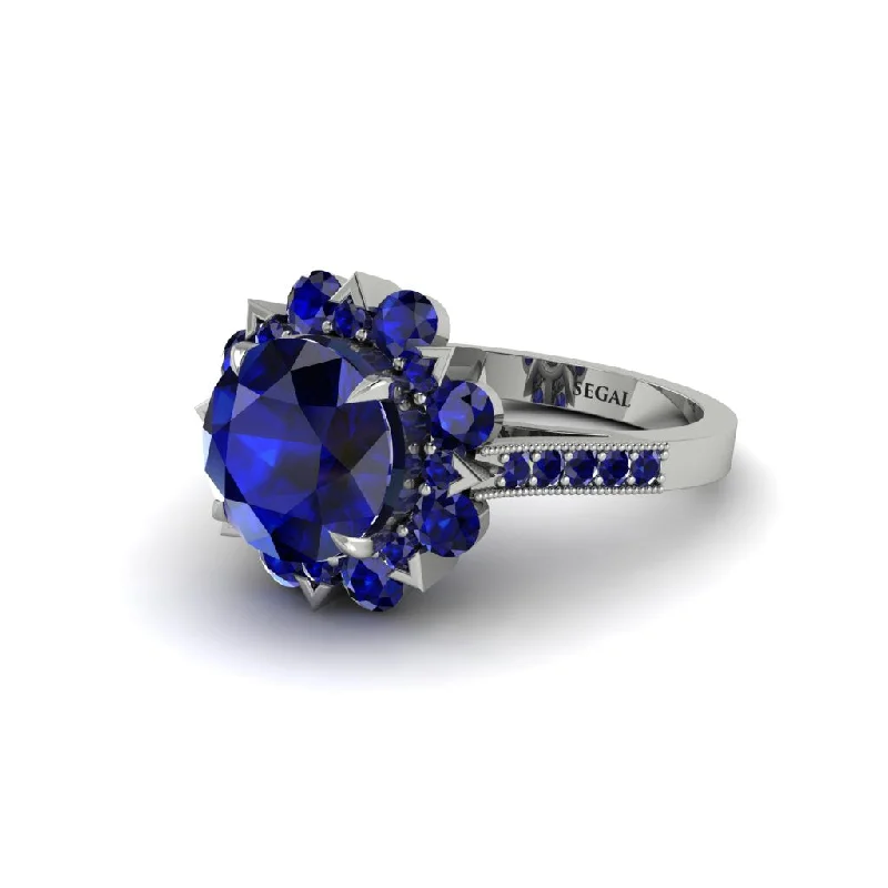 Sapphire Halo Sunburst Engagement Ring - Winter No. 75