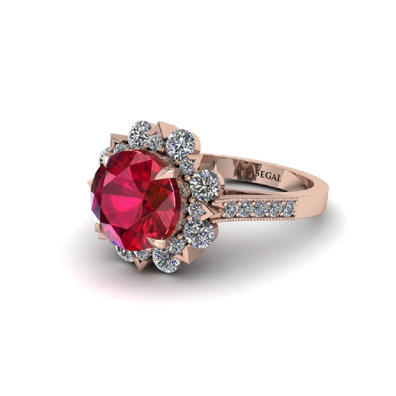 Ruby Halo Sunburst Engagement Ring - Winter No. 11