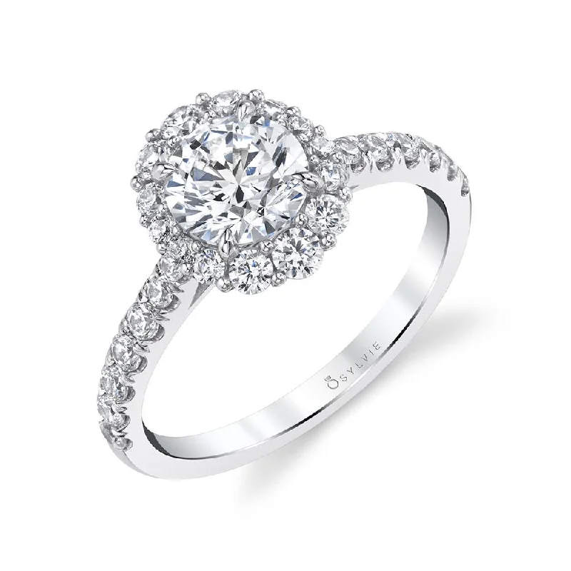 Sylvie Collection 14K White Gold Round Halo Engagement Ring Setting