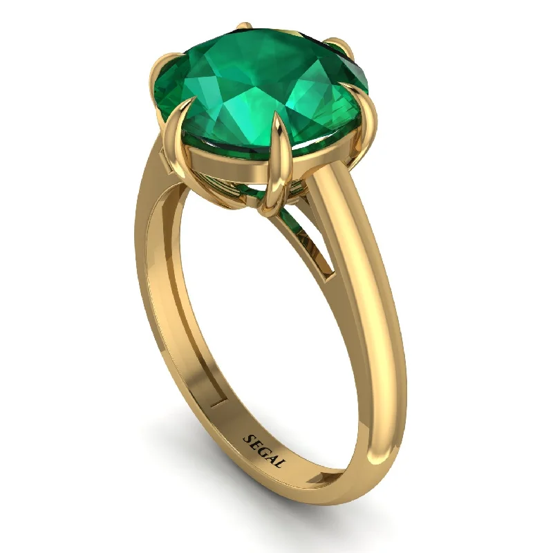 Round Cut Emerald Solitaire Engagement Ring - Miranda No. 4