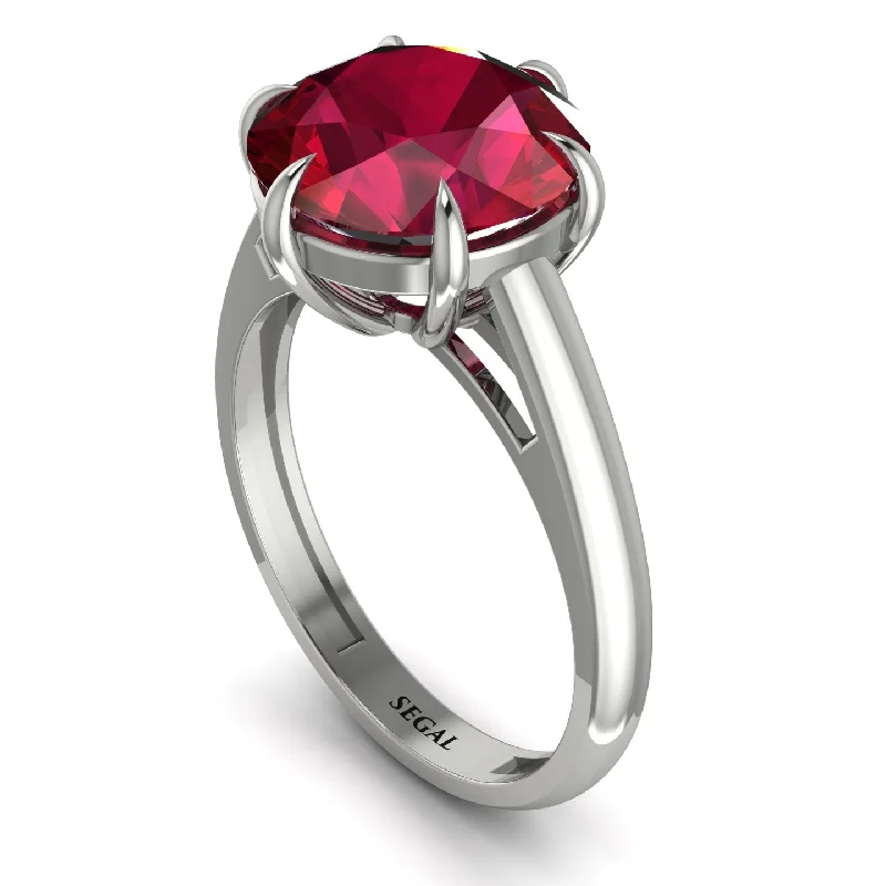 Round Cut Ruby Solitaire Engagement Ring - Miranda No. 12